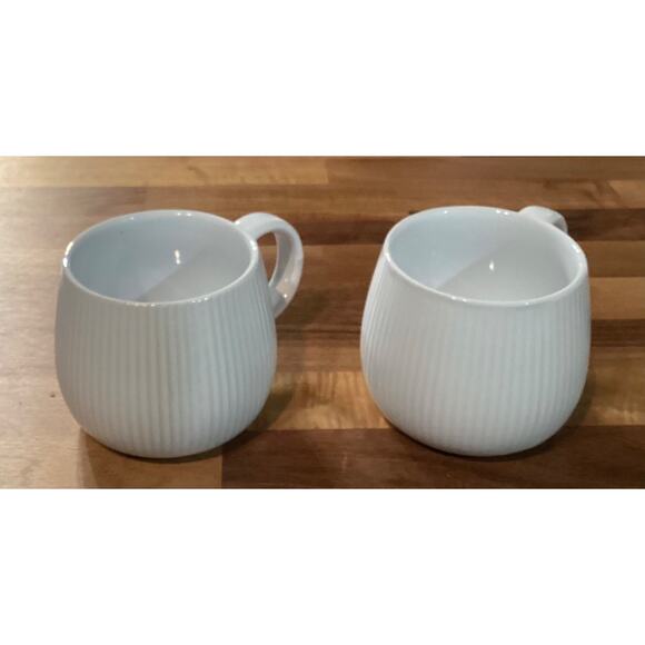 Set of 2 World Market White Coffee Mug Cups 3" Tall Embossed Ribbed - Picture 4 of 11